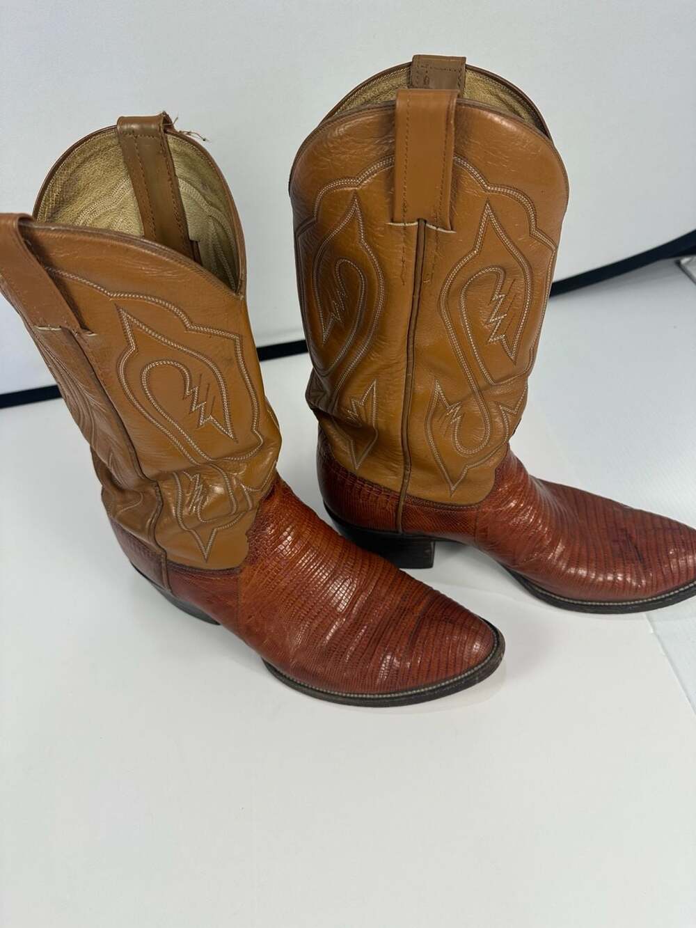 Cowtown Teju Lizard Cowboy Boots Mens 12 B Narrow Cognac Brown Exotic Western